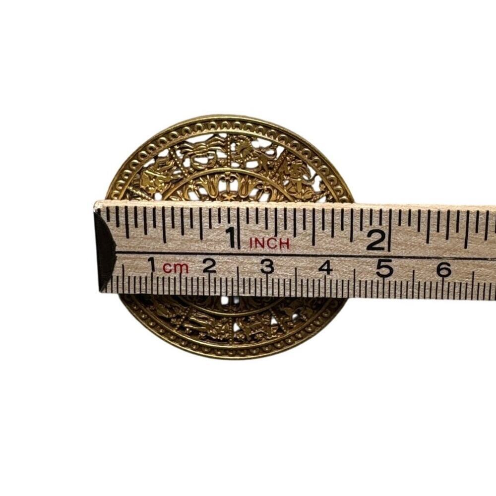 Vintage 2" Gold Plated Brass Zodiac Astrology Brooch 1960s CGA Pendant Festival - Picture 2 of 4